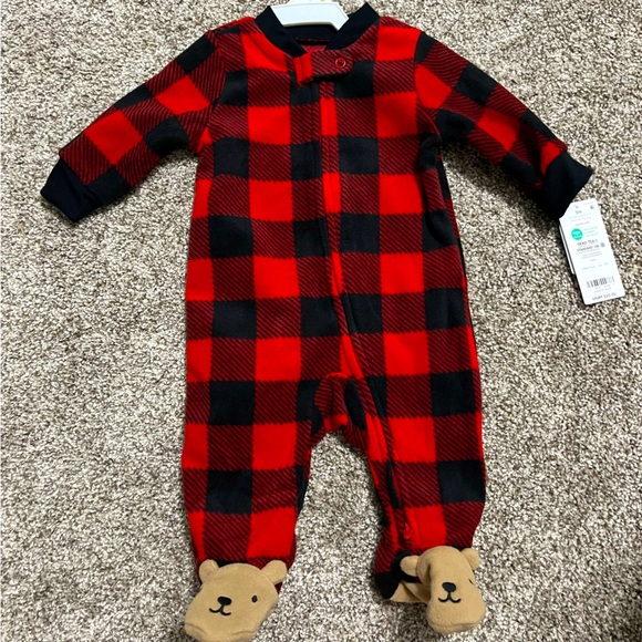 NWT Red & Black Buffalo Check Footie - Onesie - Picture 1 of 5